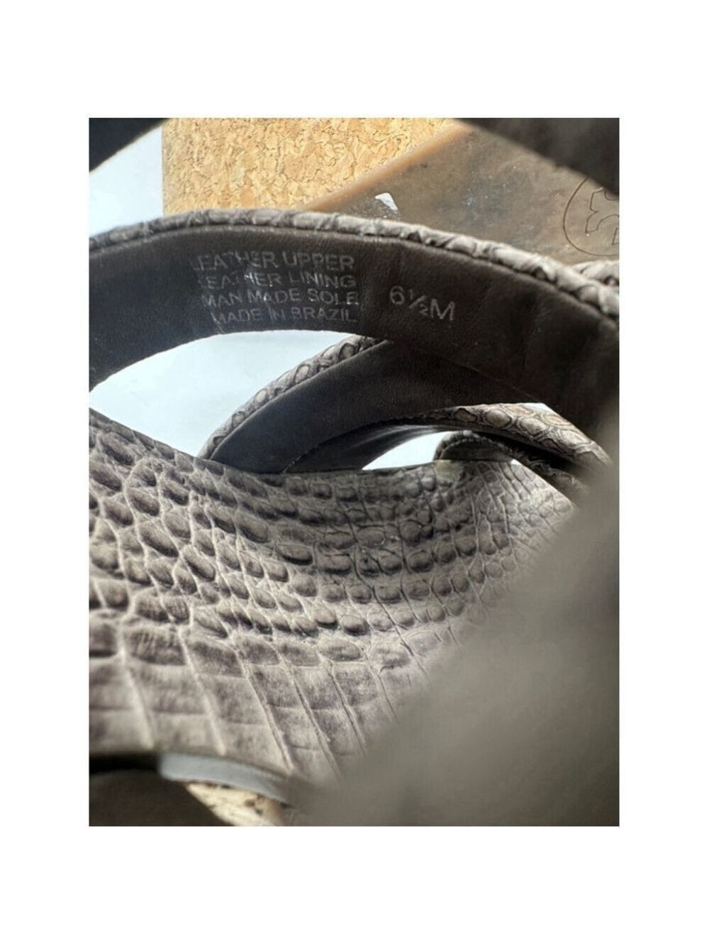 Tory Burch Wedge Sandals Taupe Snakeskin Size 6.5M - Picture 5 of 7